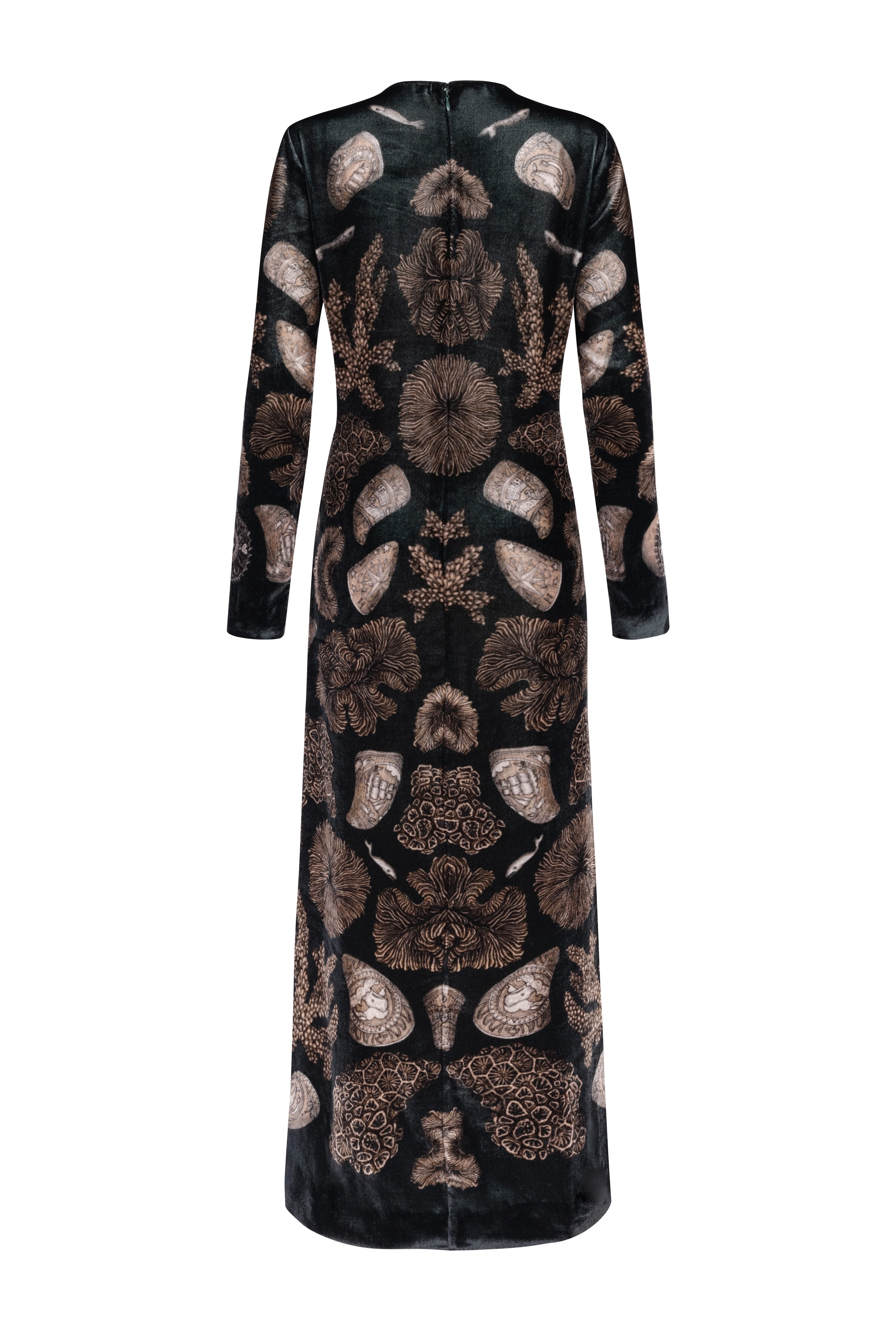 The Scrimshaw Skeleton Silk Velvet Dress in Kelp Canvas | Sabina Savage The Scrimshaw Skeleton Silk Velvet Dress in Kelp Canvas | Sabina Savage