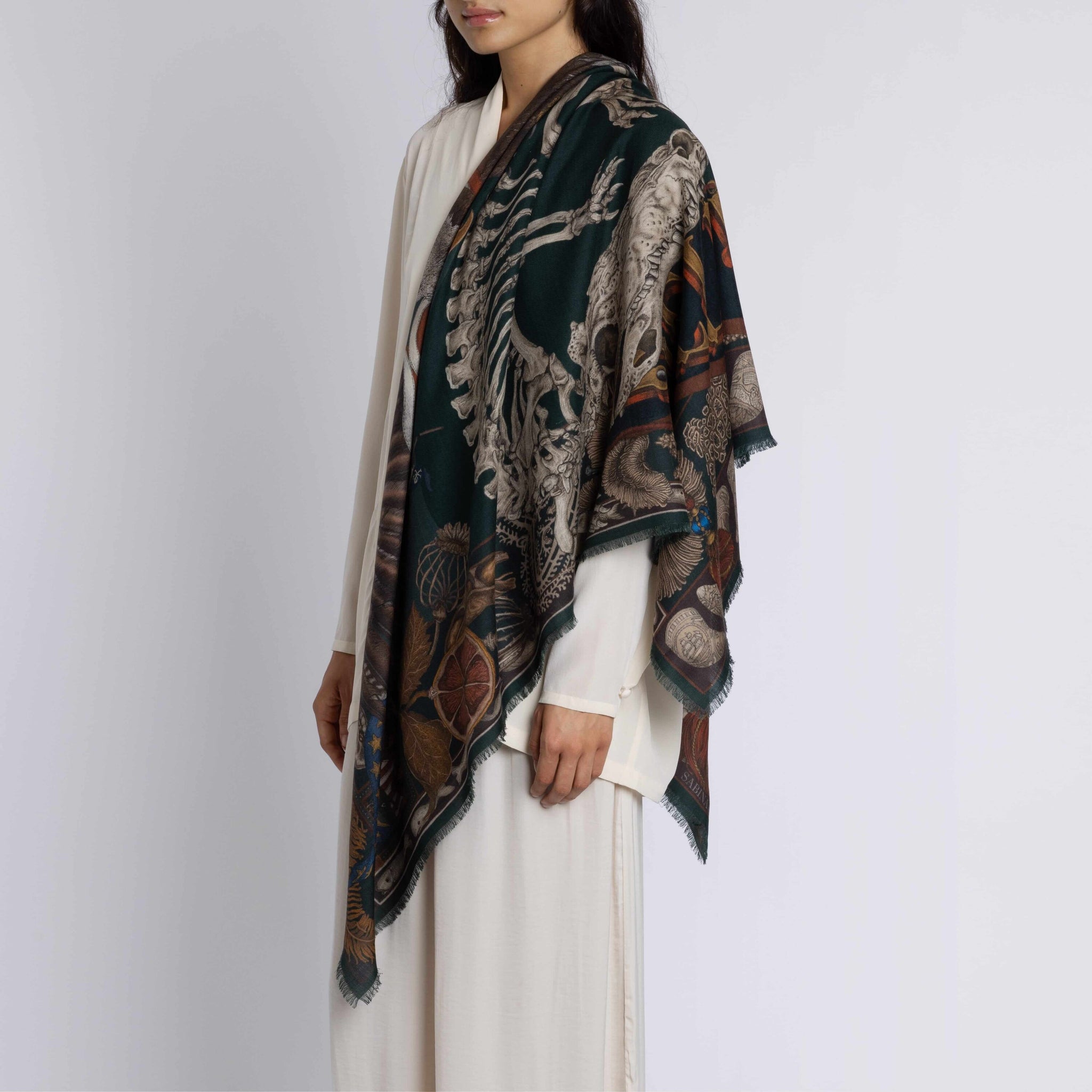 The Scrimshaw Skeleton Wool Silk Shawl in Kelp Canvas | Sabina Savage