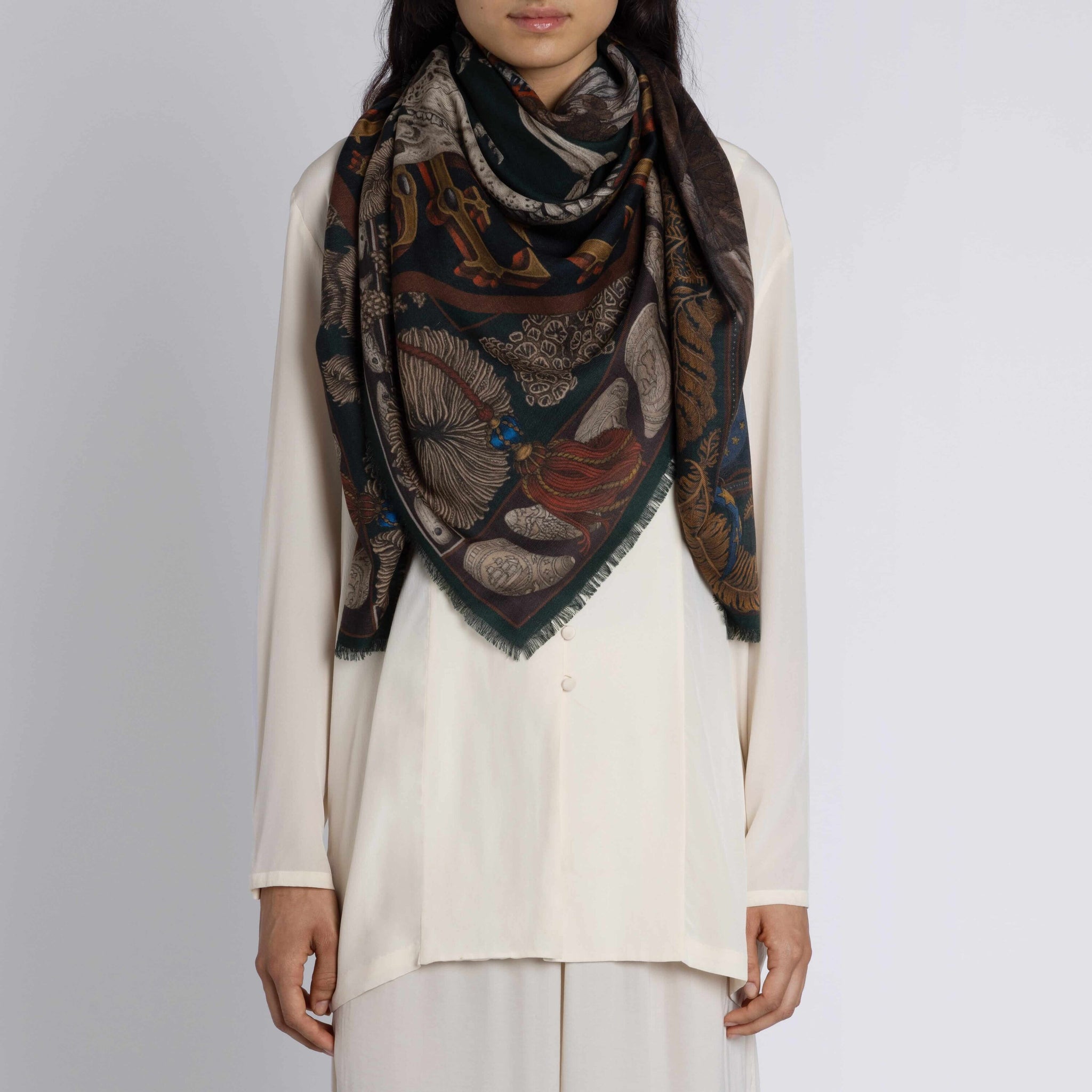 The Scrimshaw Skeleton Wool Silk Shawl in Kelp Canvas | Sabina Savage