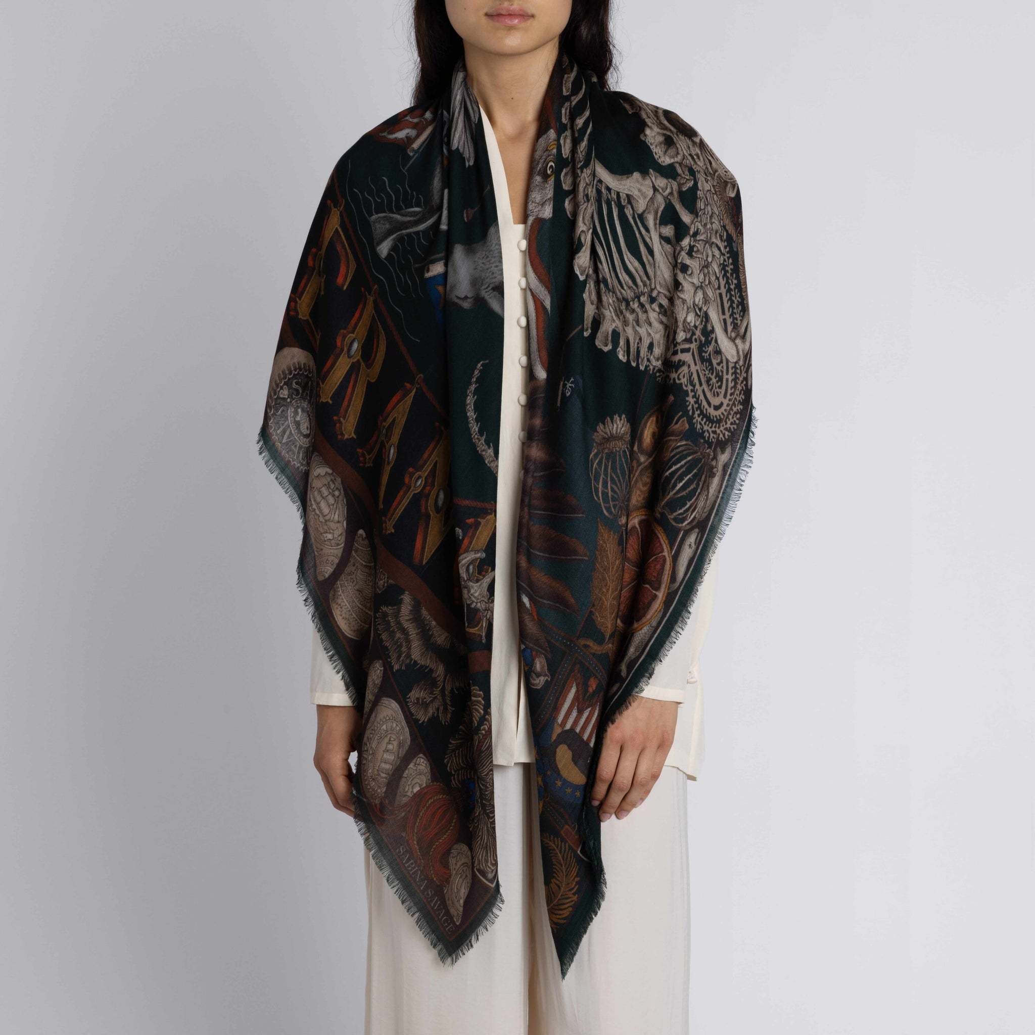 The Scrimshaw Skeleton Cashmere Shawl in Kelp Canvas | Sabina Savage
