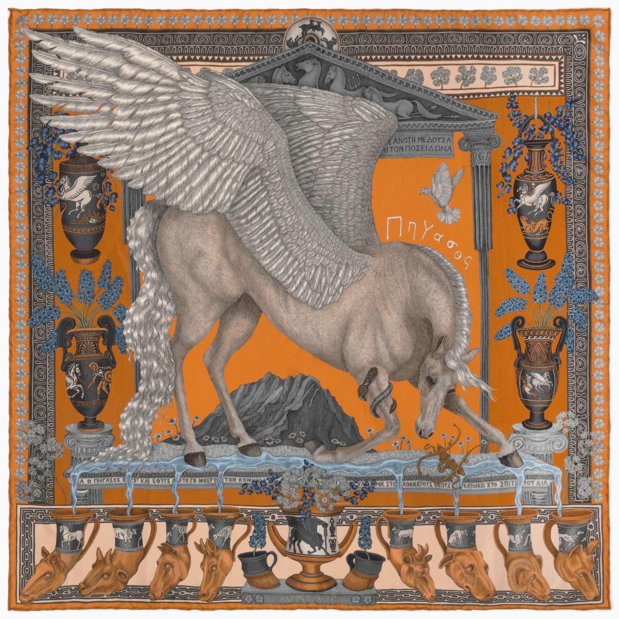 The Temple of Pegasus Silk Twill Scarf 90 – Sabina Savage