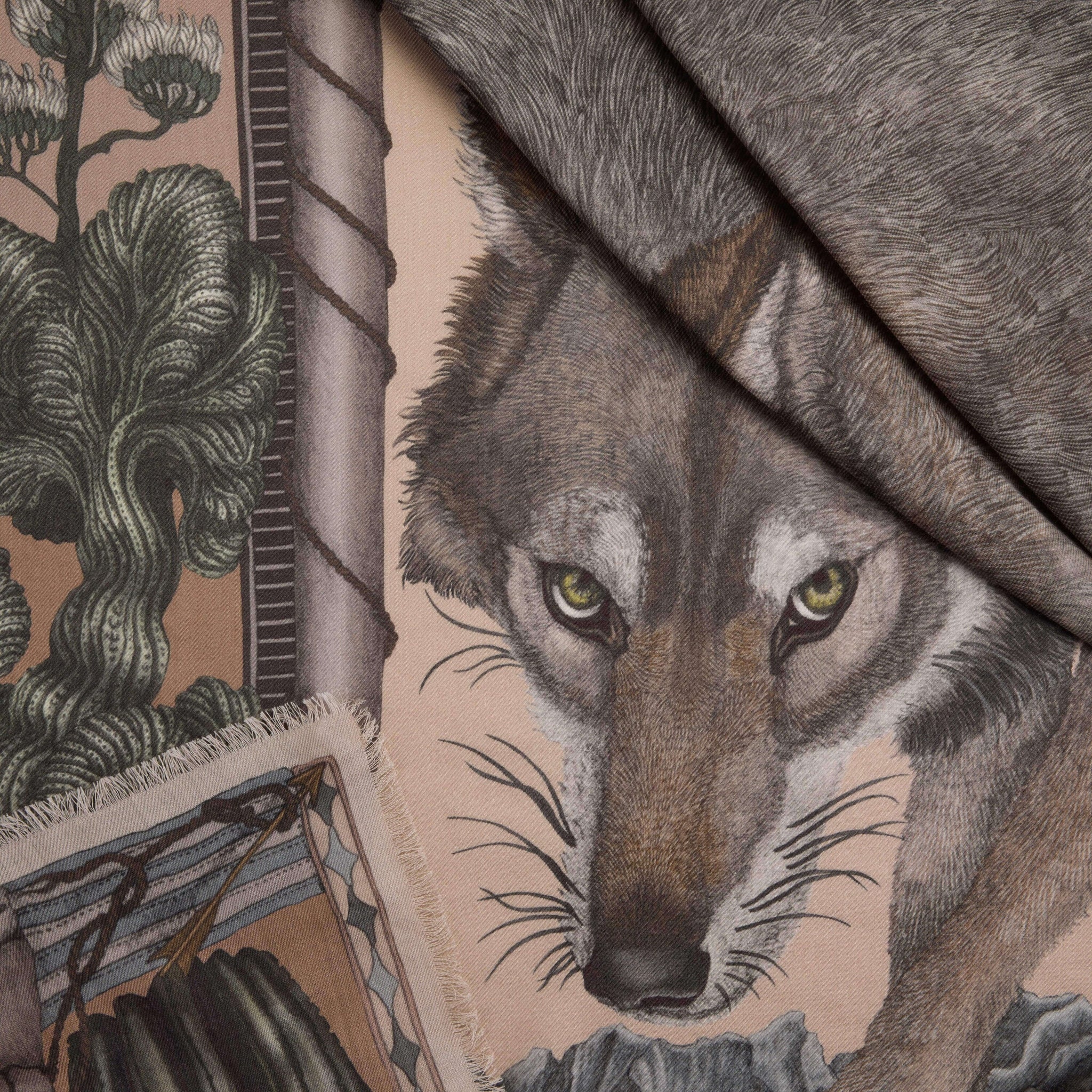 The Wolf You Feed Wool Silk Shawl in Desert Dawn | Sabina Savage