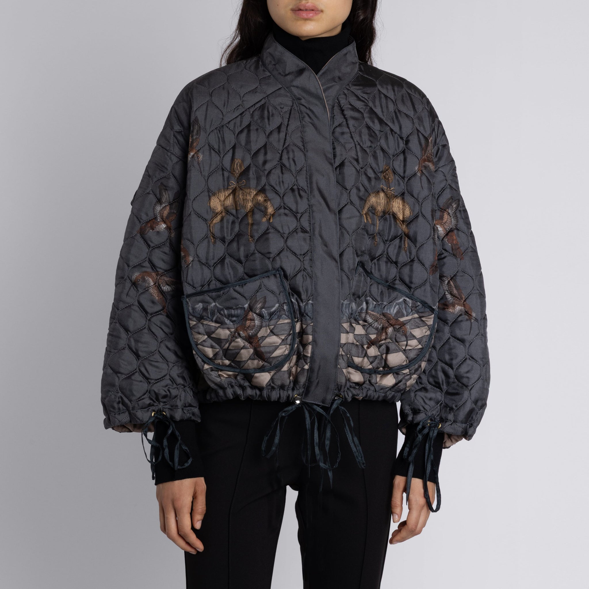 The Wolf You Feed Reversible Bomber Jacket in Gunmetal Gloaming