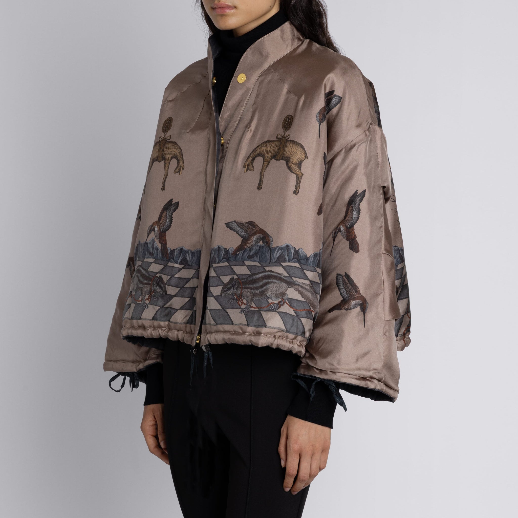 The Wolf You Feed Reversible Bomber Jacket in Gunmetal Gloaming