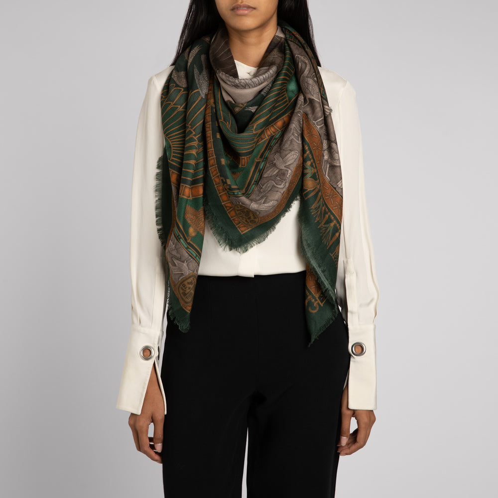 Navy Heritage-jacquard silk-twill scarf, Gucci