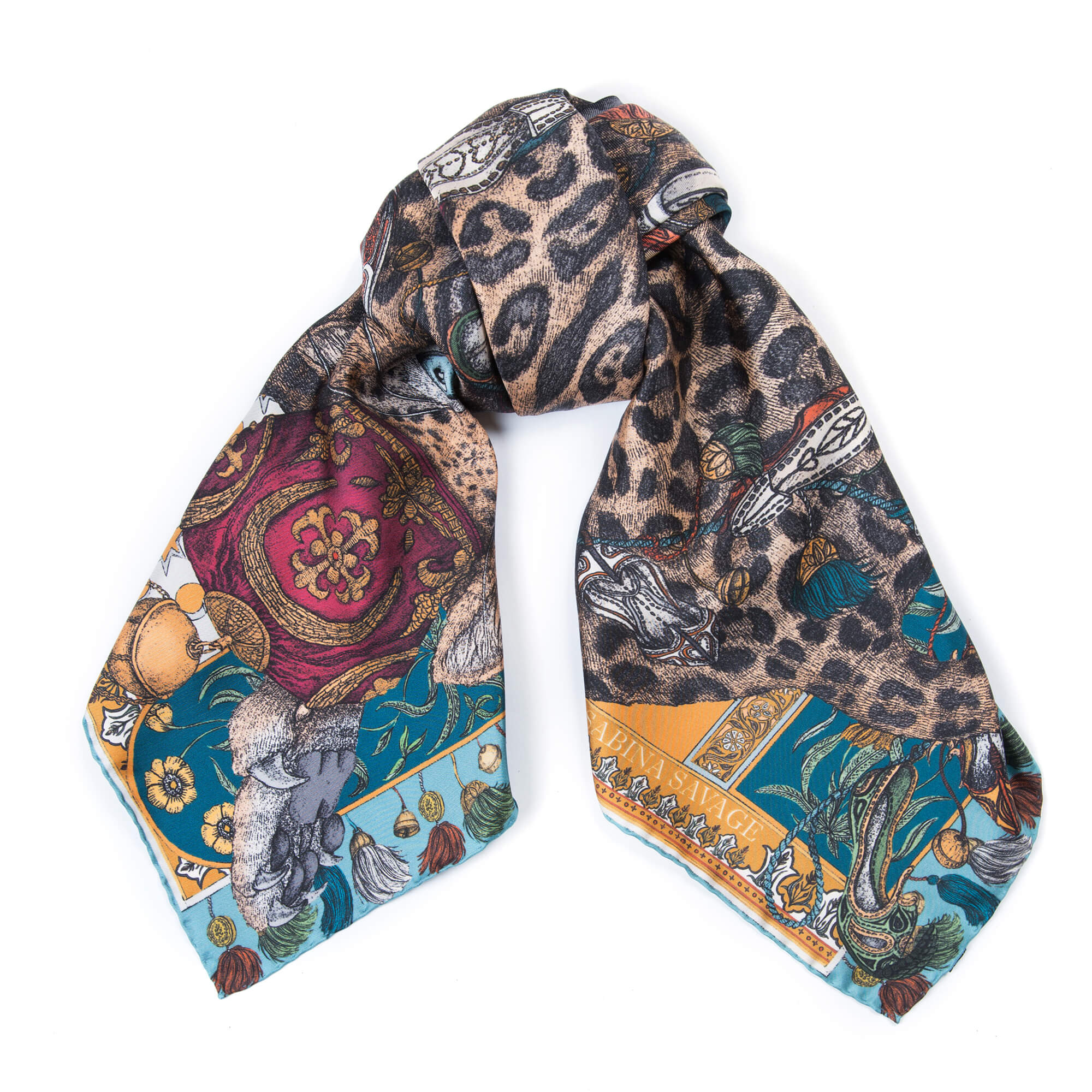 Navy Heritage-jacquard silk-twill scarf, Gucci