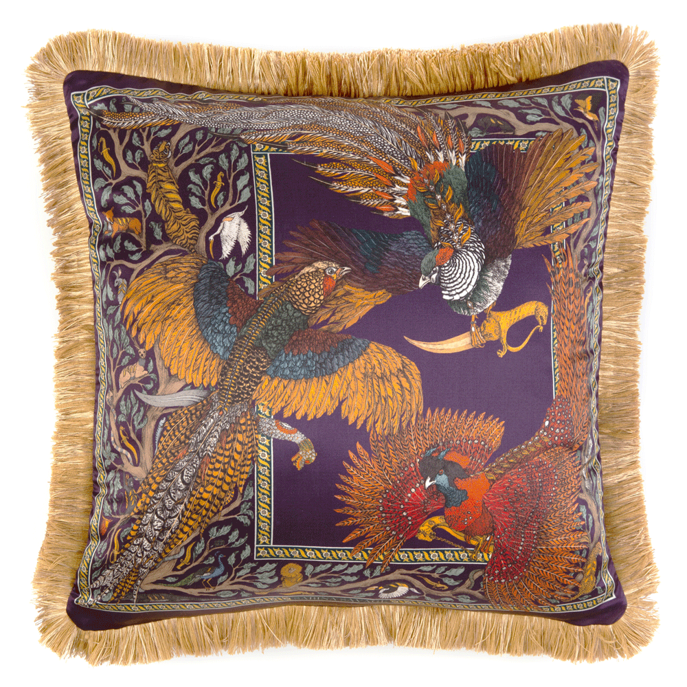The Pheasant Tree 100% Silk Satin Cushion – Sabina Savage
